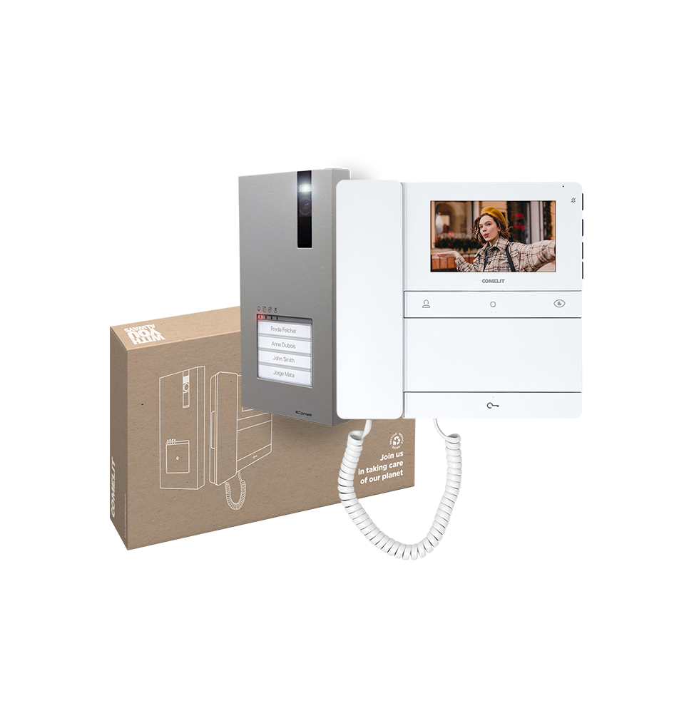 Kit Videocitofono Comelit monofamiliare pulsantiera Quadra e Monitor Peolple PL8461M