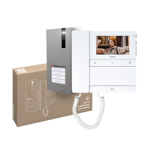 Kit Videocitofono Comelit monofamiliare pulsantiera Quadra e Monitor Peolple PL8461M