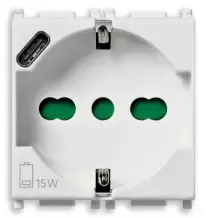 Presa Schuko Trivalente con USB tipo C Bianco Vimar Plana 14210.USB
