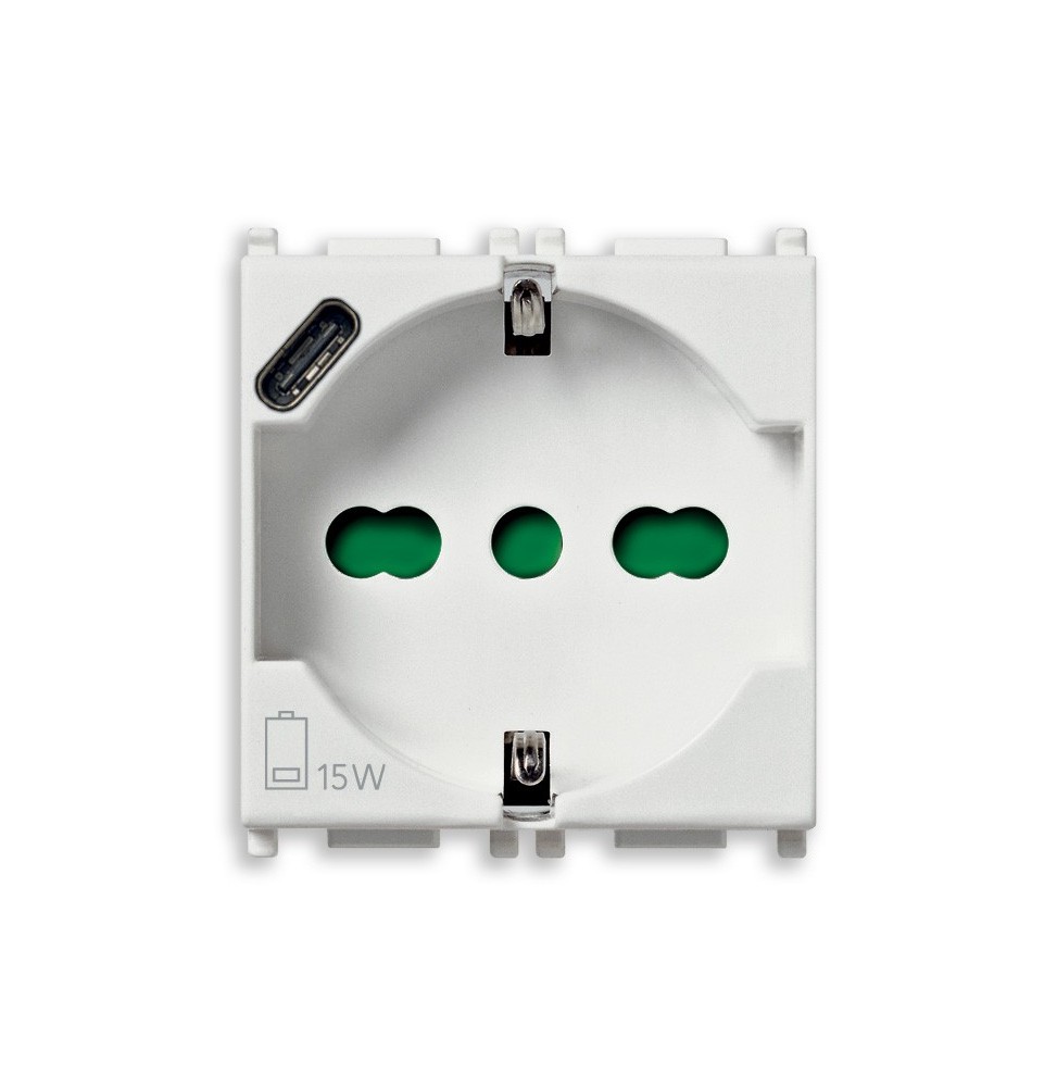 Presa Schuko Trivalente con USB tipo C Bianco Vimar Plana 14210.USB