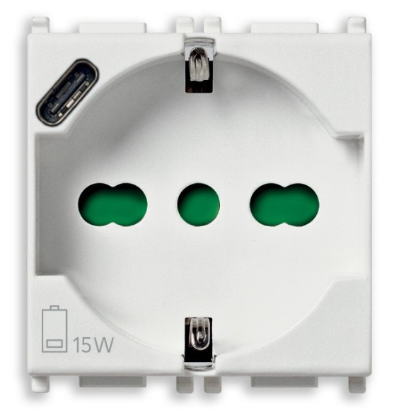 Presa Schuko Trivalente con USB tipo C Bianco Vimar Plana 14210.USB