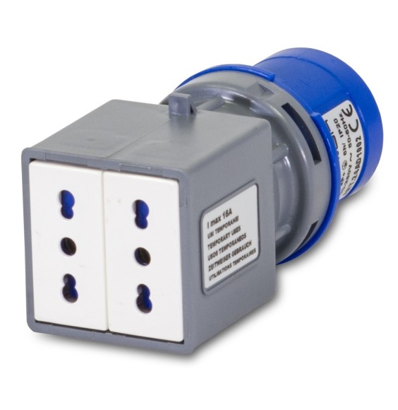 Adattatore da Spina Industriale a 2 Prese Bipasso 2P+T 16A Master 24AD1003