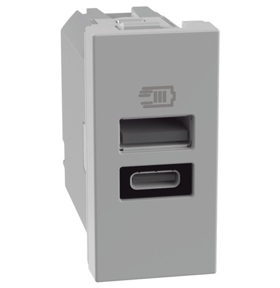 Caricatore Bticino MatixGo USB con porte tipo A e C Grigio JG4191AC