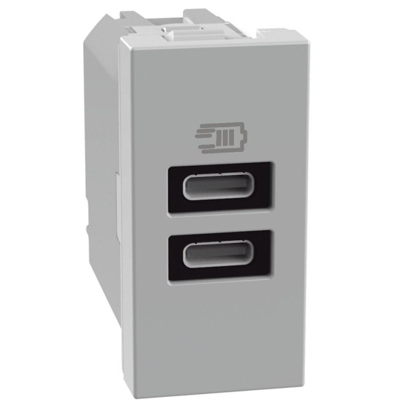 Caricatore Bticino MatixGo USB con 2 porte tipo C Grigio JG4191CC