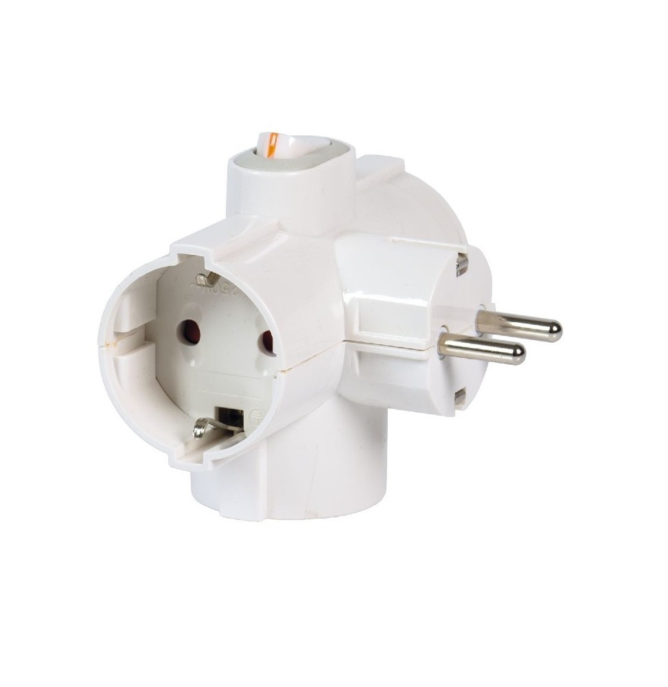Adattatore Triplo Tedesco Schuko con interruttore luminoso bianco Fanton 82260