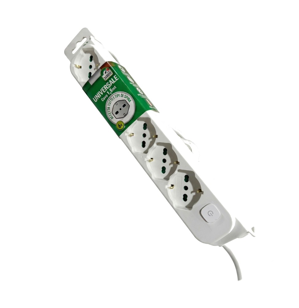 Ciabatta 6 Posti con interruttore Luminoso Cavo 3G1 e Spina a Squadra Fanton 47430