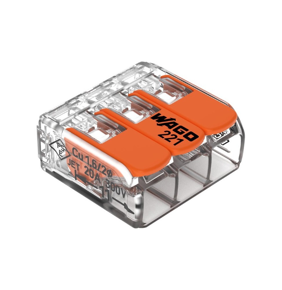 Morsetto di giunzione a leva Max 4 mm per 3 fili Wago 221-413