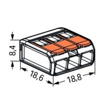 Morsetto di giunzione a leva Max 4 mm per 3 fili Wago 221-413 dimensioni