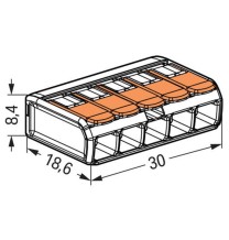 Morsetto di giunzione a leva Max 4 mm per 5 fili Wago 221-415 dimensioni