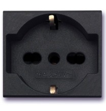 Presa Trivalente 16A attacco grande piccolo e schuko Grigio Noir Ave 45390/15TS