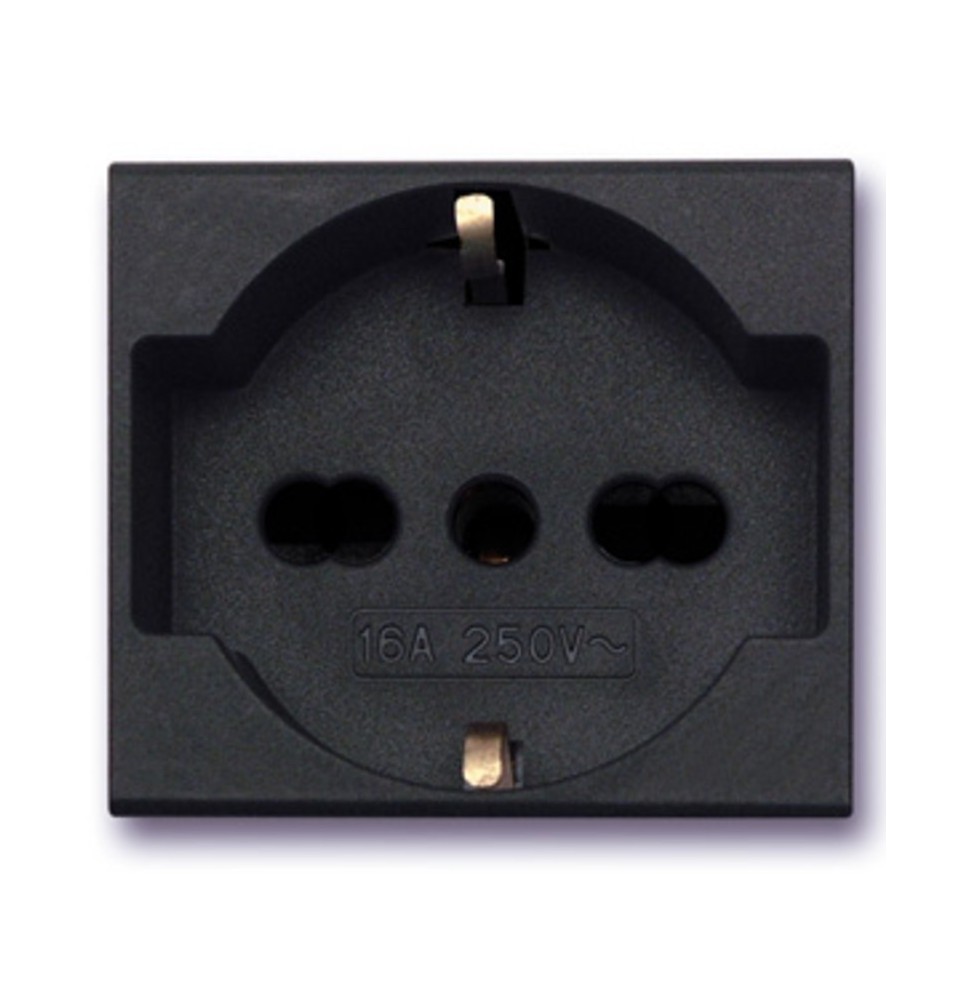 Presa Trivalente 16A attacco grande piccolo e schuko Grigio Noir Ave 45390/15TS