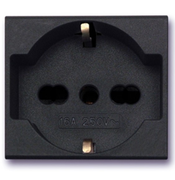 Presa Trivalente 16A attacco grande piccolo e schuko Grigio Noir Ave 45390/15TS