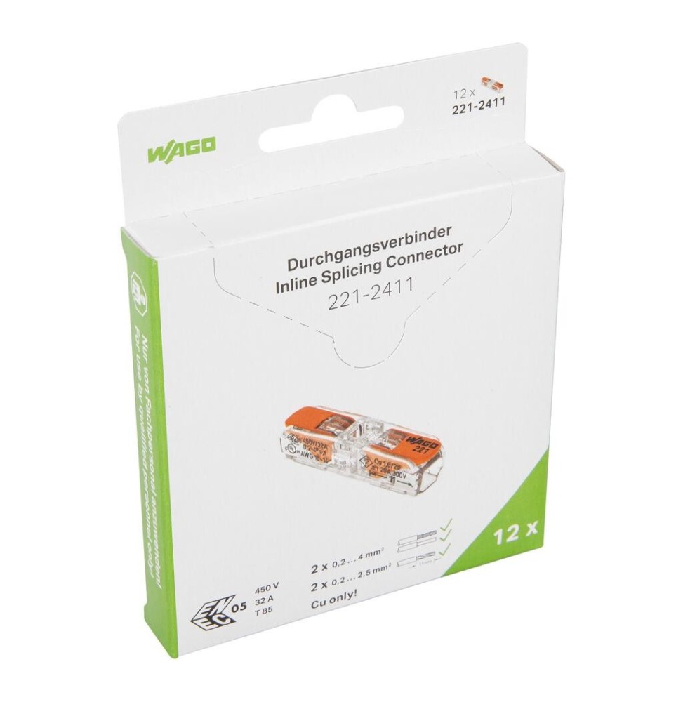 Morsetto di giunzione in linea con leve 4 mm²  Confezioe da 12 Wago 221-2411