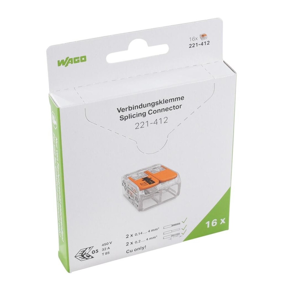 Morsetto di giunzione a leva Max 4 mm per 2 fili cf 16 Pezzi Wago 221-412995-016