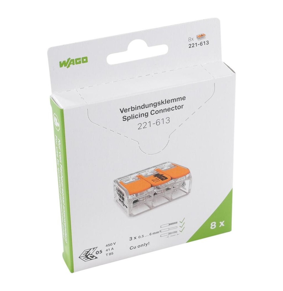 Morsetto di giunzione a leva Max 6 mm per 3 fili cf 8 Pezzi Wago 221-613/995-008