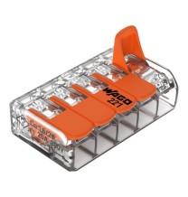 Morsetto di giunzione a leva Max 4 mm per 5 fili Wago 221-415 leva sollevata