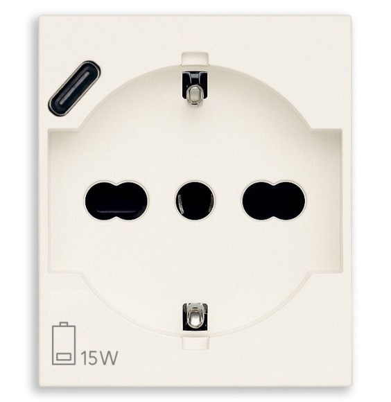 Presa Trivalente con caricatore USB 16A Vimar Linea Bianca 30210.USBB