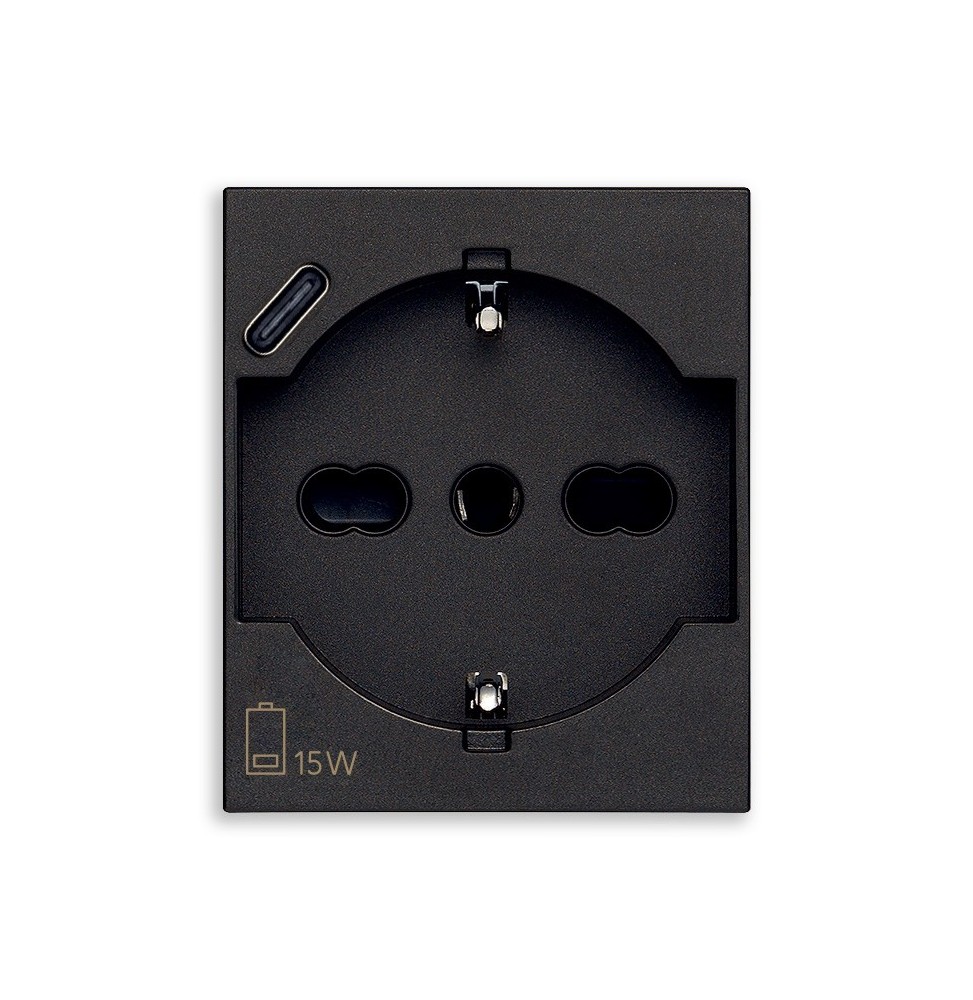 Presa Trivalente con caricatore USB 16A Vimar Linea Nera 30210.USBG