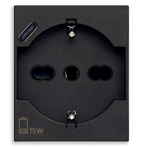 Presa Trivalente con caricatore USB 16A Vimar Linea Nera 30210.USBG