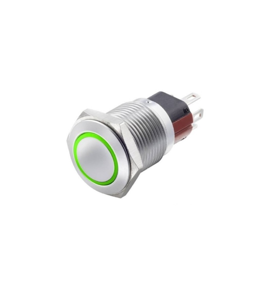 Interruttore antivandalo 19MM luminoso 24V verde IP65 1NA+1NC