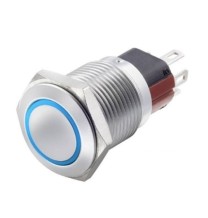 Interruttore antivandalo 19MM luminoso 24V blu IP65 1NA+1NC