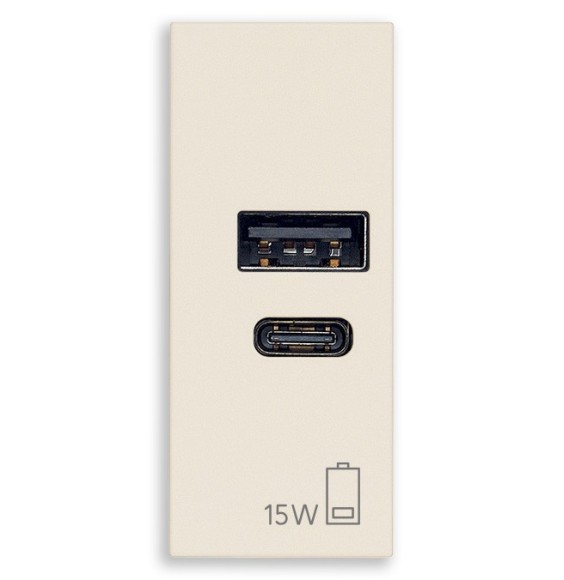 Presa con caricatore USB 3 A Tipo A e C Vimar Linea Canapa 30292.AC15C