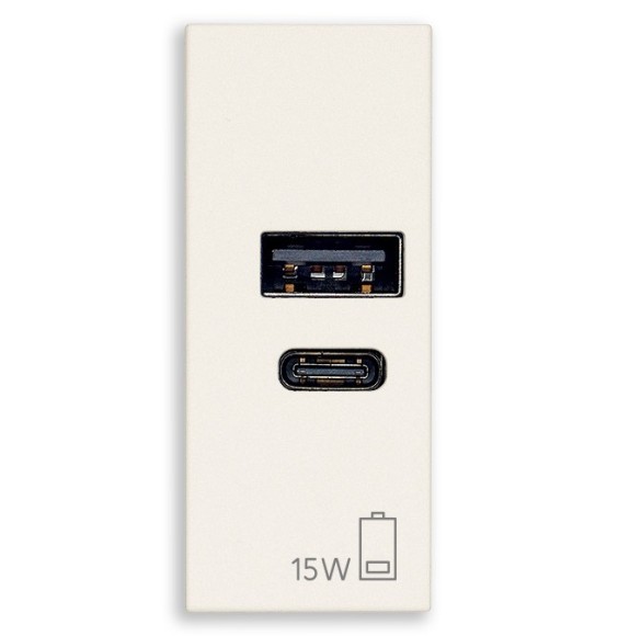 Presa con caricatore USB 3 A Tipo A e C Vimar Linea Bianca 30292.AC15B
