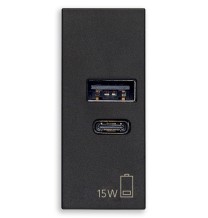 Presa con caricatore USB 3 A Tipo A e C Vimar Linea Nera 30292.AC15G