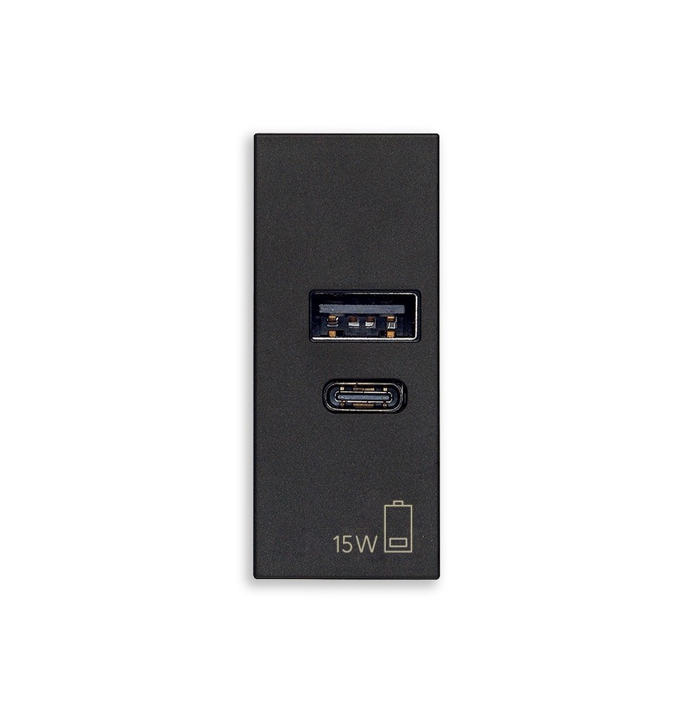 Presa con caricatore USB 3 A Tipo A e C Vimar Linea Nera 30292.AC15G