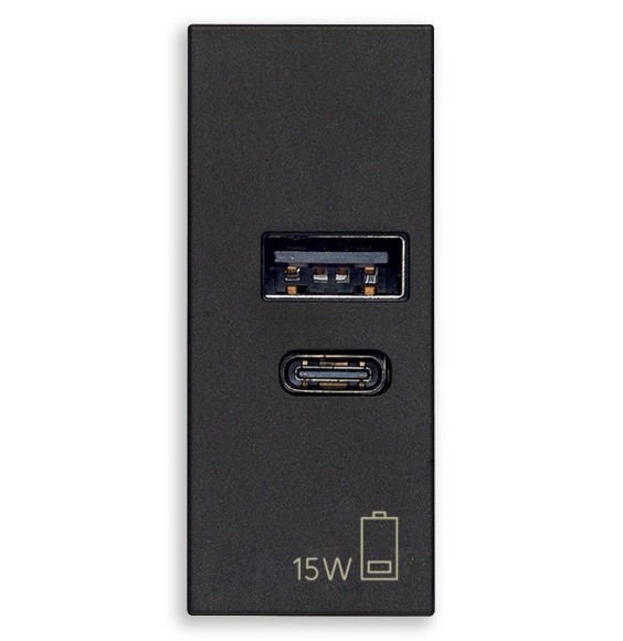 Presa con caricatore USB 3 A Tipo A e C Vimar Linea Nera 30292.AC15G
